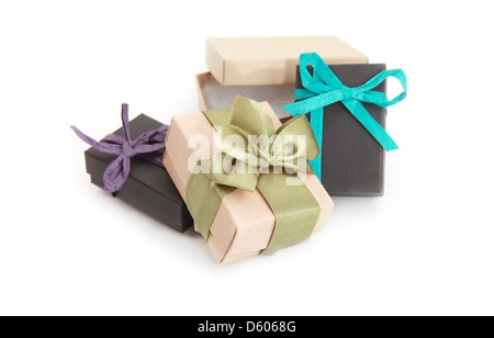 few beautifully decorated gift boxes over white background Stock Photo