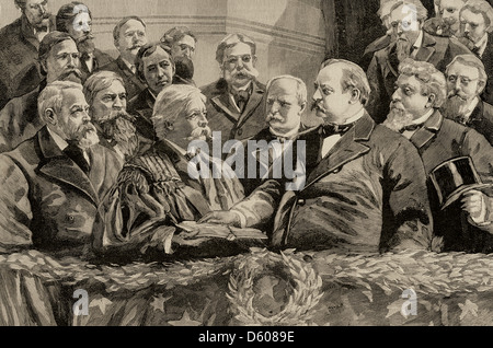 Grover Cleveland (1837-1908). President of the United States. Proclamation of President Cleveland. Engraving. Stock Photo