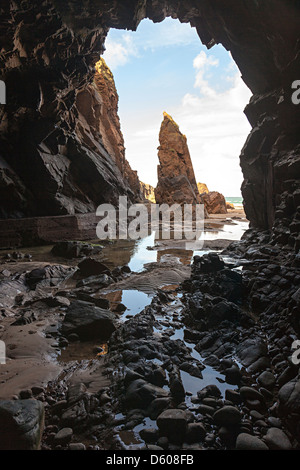 Needle Rock from Plemont Cave, Jersey, Channel Islands, UK Stock Photo