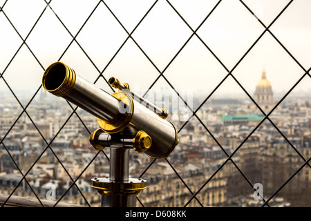Observation Telescope on the 2nd level of the Eiffel tower, Paris, France Stock Photo