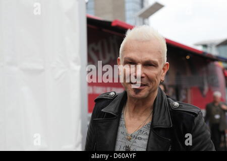 Guitarist of the German hard rock band 'Scorpions', Rudolf Schenker, visits the music trade fair in Frankfurt Main, Germany, 10 April 2013. Photo: Susannah V. Vergau Stock Photo