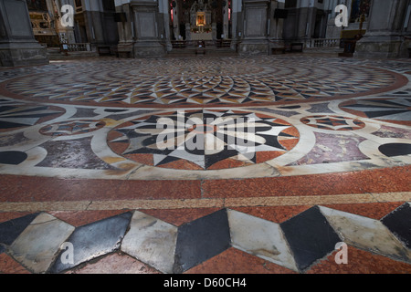 Venice Italy. The church of Santa Maria della Salute built 1631-87 view of geometric floor of coloured marbles. Stock Photo