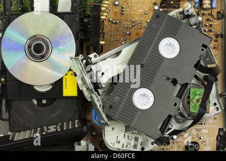 Old broken DVD player and VHS player Stock Photo