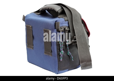blue camera bag isolated over white background Stock Photo