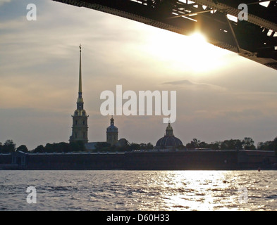 A view of Peter and Paul Fortress from under the Troitskiy Bridge,St.Petersburg Stock Photo