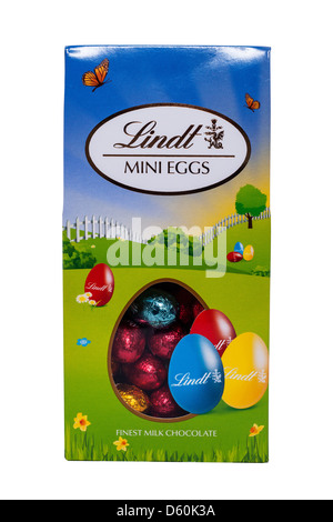 A box of Lindt chocolate mini easter eggs on a white background Stock Photo