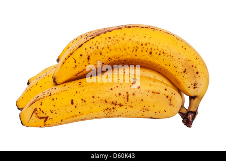 A bunch of over ripe bananas on a white background Stock Photo