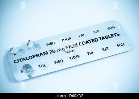 Part used blister pack of 20mg Citalopram anti depression tablets Stock Photo