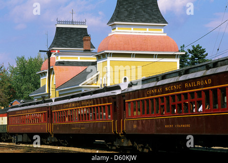 Elk281-1410 New Hampshire, North Conway, Conway Scenic Railroad, train in railway station Stock Photo