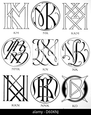 A 1906 illustration showcasing monograms and ciphers, with examples of ...