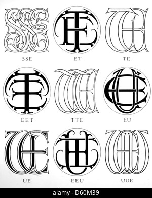 A 1906 illustration showcasing monograms and ciphers, with examples of ...