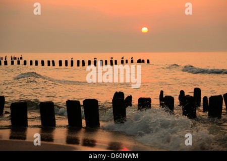 Niechorze (Horst), sunset at the beach, baltic sea, Pomerania, Poland Stock Photo