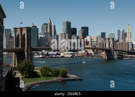 Cityscape of Lower Manhattan with Brooklyn bridge, New York city, New York, USA - Image taken from public ground Stock Photo