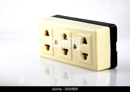 Power Plug of a three pin plug socket. Stock Photo