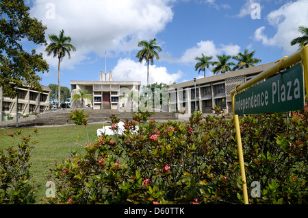 The National Assembly and other government buildings at Independence Plaza in Belmopan Stock Photo