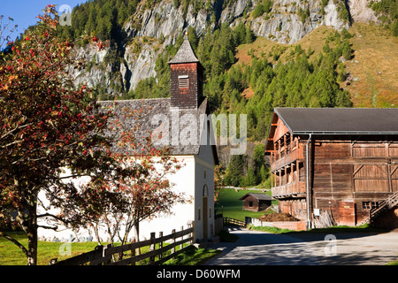 The village Streden in valley Virgental, Tyrol, in early morning. East Tyrol, Austria. Stock Photo