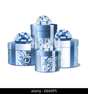 Silver and blue gift boxes. Stock Photo