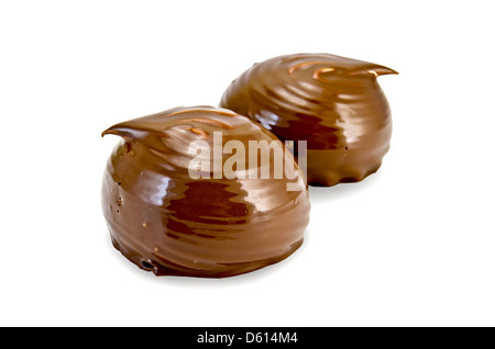 Two marshmallows in chocolate isolated on white background Stock Photo