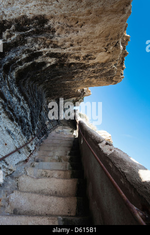 France, Corsica, Bonifacio, Escalier du Roi de Aragon, King of Aragon Staircase Stock Photo