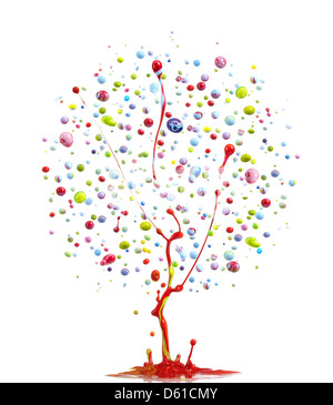 colorful paint splashing form into tree shape Stock Photo