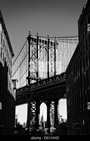 Manhattan Bridge, view from Brooklyn Heights, New York, United States of America - Image taken from public ground Stock Photo