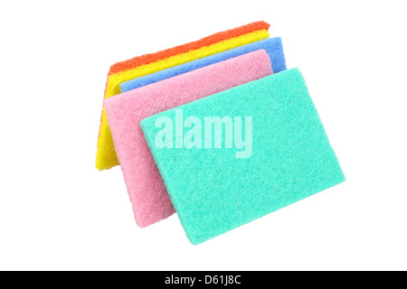 Colorful Kitchen Scouring Pads on White Background Stock Photo