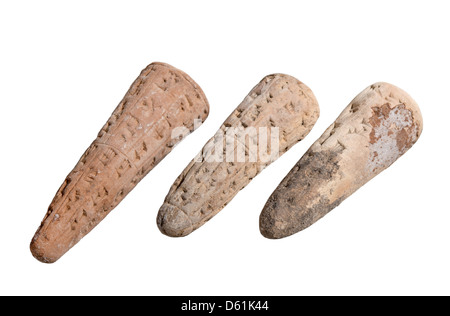 3 Cuneiform Clay cones 2nd Millennium BCE Stock Photo