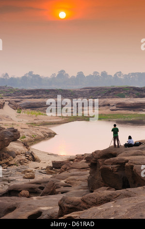 Sunrise on three thousand waving ,this is travel look like Grand Canyon in Ubon Ratchathani , Thailand. Stock Photo