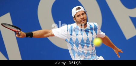 Germany's Tommy Haas plays against Croatia's Cilic during the semi-final of the ATP Tournament in Munich, Germany, 05 May 2012. Photo: MARC MUELLER Stock Photo