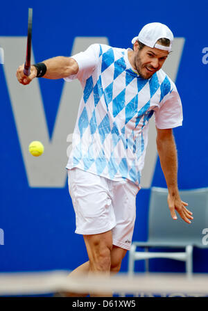 Germany's Tommy Haas plays against Croatia's Cilic during the semi-final of the ATP Tournament in Munich, Germany, 05 May 2012. Photo: SVEN HOPPE Stock Photo