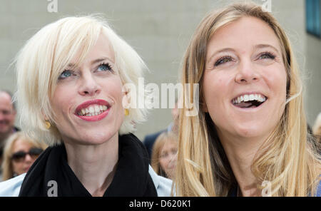 The widow of Bernd Eichinger Katja (L) and Eichinger's daughter Nina attend the inauguration of the Bernd Eichinger Square in front of the University of Television and Film in Munich, Germany, 07 May 2012. The German producer Bernd Eichinger has died in Los Angeles on 24 January 2011 at the age of 61. Photo: PETER KNEFFEL Stock Photo