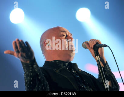 British singer Peter Gabriel performs live on stage with the 'New Blood Orchestra' at O2 World in Berlin, Germany, 09 May 2012. Photo: Britta Pedersen Stock Photo