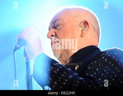 British singer Peter Gabriel performs live on stage with the 'New Blood Orchestra' at O2 World in Berlin, Germany, 09 May 2012. Photo: Britta Pedersen Stock Photo