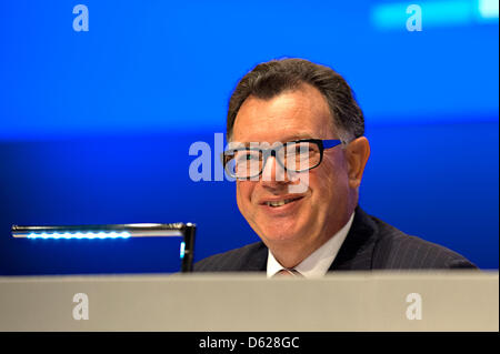 CEO of Deutsche Boerse Group  Reto Francioni arrives at the general assembly of Deutsche Boerse Group in Frankfurt Main, Germany, 16 May 2012. The management spurns responsability for the failure of the merger with New York NYSE Euronext. Outgoing chairman of the supervisory board Gentz said that the merger was blocked by Brussels due to a misjudgement of the competitive situation. Stock Photo