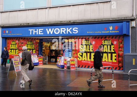 The Works, discount bookshop, Gallowtree Gate, Leicester, England,UK Stock Photo