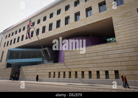 A wide panorama of the exterior of the British Embassy, the UK's diplomatic mission to Germany in Berlin. Stock Photo