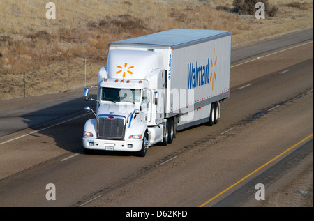 Semi truck on Interstate 84 near Boise, Idaho, USA. Stock Photo