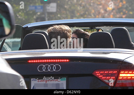 Vanessa Hudgens and boyfriend Austin Butler show some affection while out and about in West Hollywood Los Angeles, California - Stock Photo