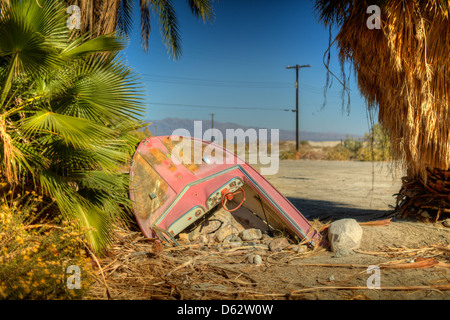 Pink speedboat, The Salton Sea, California, USA Stock Photo