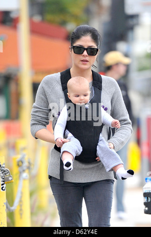Selma Blair and her son Arthur Saint are seen heading to lunch in West Hollywood Los Angeles, California - 22.01.12 Stock Photo