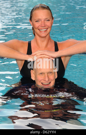 Jodie Kidd and Duncan Goodhew MBE officially launch Swimathon 2012, an annual charity swim which takes place every April at the Stock Photo