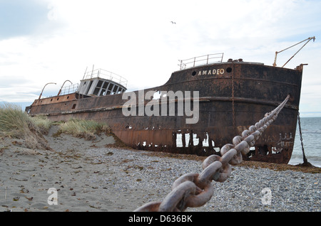 Old Shipwreck on the Magellan Straits, Chile Stock Photo