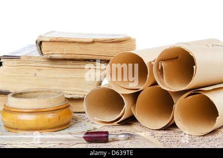 Many ancient scrolls on old letters Stock Photo
