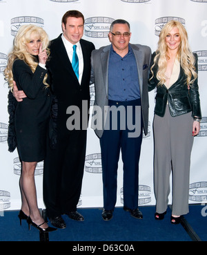 Victoria Gotti, John Travolta, John Gotti Jr.and Lindsay Lohan 'Gotti: Three Generations' press conference at Sheraton New York Stock Photo