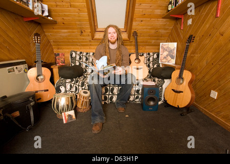 Singer songwriter Newton Faulkner at home in Sussex, England, United Kingdom. Stock Photo