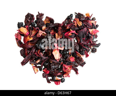 Dried mix of red fruits and plants petals tea Stock Photo