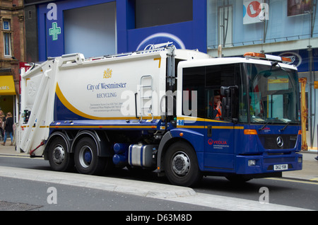 Dustbin wagon on Oxford Street in London. Stock Photo