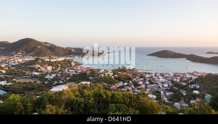 Sunset over the town and harbor of Charlotte Amalie in St Thomas, US Virgin Islands Stock Photo