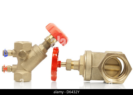 Plumbing valves on a white background Stock Photo