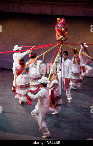 Dancers Perform 'the Ribbon Dance', at 'Mexico Espectacular', Xcaret, Playa del Carmen, Riviera Maya, Yucatan, Mexico. Stock Photo